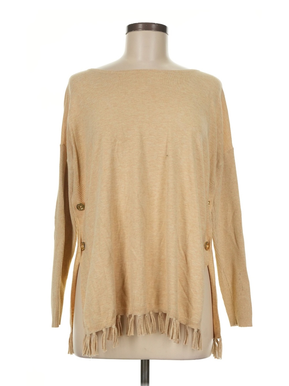 Lilly Pulitzer Beige Fringe Boatneck Lightweight Sweater with Side Buttons
